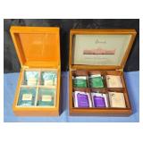 Tea bags in wooden boxes. From Harrods and