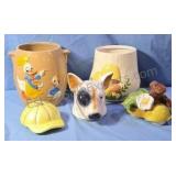 Mismatched cookie jars and lids.