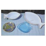Fish plates and bowls. Ceramic and glass.