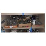 Shelf lot of glass items. Buyer takes what they