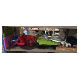 Shelf lot of kitchen items. Buyer takes what they