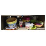 Shelf lot of plastic kitchen wate.
