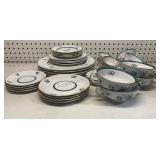 Royal Bayreuth teal band, floral motif, and gold