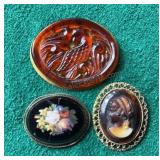 Vintage Pins Cameo, Flower & Bird