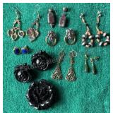 Earrings & Rose Pin with Matching Clip on