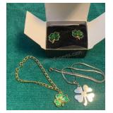 Four Leaf Clover Earrings, Bracelet & Necklace