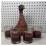 Leather Wrapped Decanter & Set of Rock Glasses