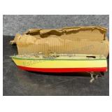 Vintage Wood Motorized Toy Boat 16 inches long