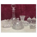 Group Of Crystal Decanter, Trinket Jar & More