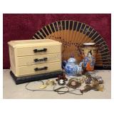Jewelry Box, Cameo Pins, Fan, Vase & More