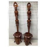 Tribal Wood Carved Totem Sculptures 25 inches