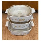 Set of 3 Corning Ware covered Casserole Dishes