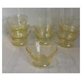 Set of 9 Etched yellow Glass Custard Cups
