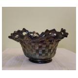 Fenton Carnival Glass Basket Weave Bowl
