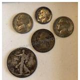 Pre 1964 US 90% Silver & 2 War Nickels
