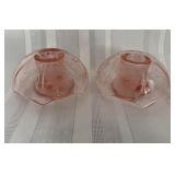 Pink Etched Glass Candle Holders