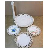 Milk Glass Plates, Vase & Console Bowl