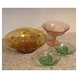 Colored Glass Compote, Bowl & Candle Holders