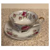 Hand Painted Rose Pattern Lefton Cup & Saucer
