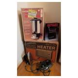 Vintage Irons, Space Heaters & Coffee Percolator