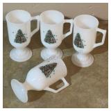 Set of 4 Milkglass Christmas Tree Mugs