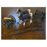 Cast Iron Cannon, Rifles & Ceramic Horses