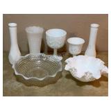 Collection of Milk Glass Vases, Ruffled Bowl &..
