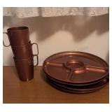 4 snack plates & 3 Matching cups