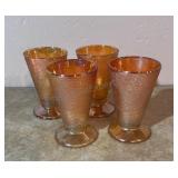 Set of 4 Carnival Glasses (1 Chipped on Base)