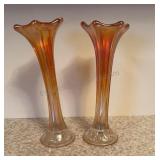 8 inch Carnival Glass Swung Vases