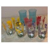 Vintage Flower Glasses & Blue Glasses