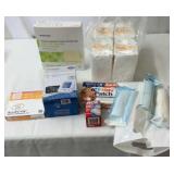 First aid supplies and blood pressure monitor.