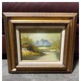 Signed Landscape Painting on Canvas 15.5x17