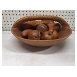 Carved wooden fruit & bowl