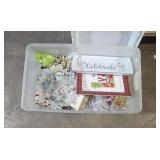 Tote of Christmas Decor, Platters, Ornaments &