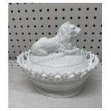 Milk glass Lion Bowl westmoreland