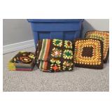 Vintage Afghan, Crochet Granny Squares, & Pillow