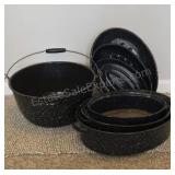 Speckled Enameled Roasters(3) & Camp Pot