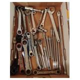 Box of Ratcheting Wrenches/Assorted Tools