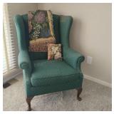 Wing Back Custom Upholstered Chair with Throw
