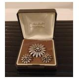 Vintage Sterling Brooch and Clip On Earring Set