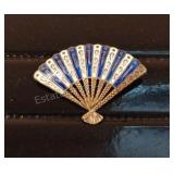 Vintage Siam Silver Blue Enamel Fan Brooch