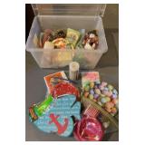 Tote of Mixed Holiday Plates, Napkins & Decor