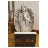 Blessed Sign & Resin Angel 19.5 inches tall