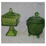 Green glass candy dishes.