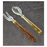 Vintage art Deco salad fork and spoon. Clear