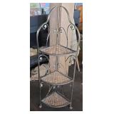 Metal and wicker corner plant shelf