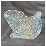 Heavy glass Santa sleigh. 7x4x5.