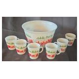 Christmas Egg Nog punch bowl and six cups. One