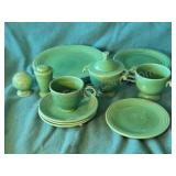 Green Fiesta ware dishes. All pieces pictured.
